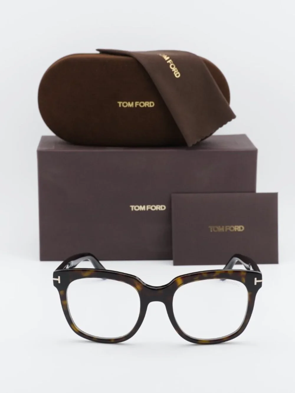 Tom Ford FT5537-B 052 Square Eyeglasses 52mm – Havana / Blue Light Block
